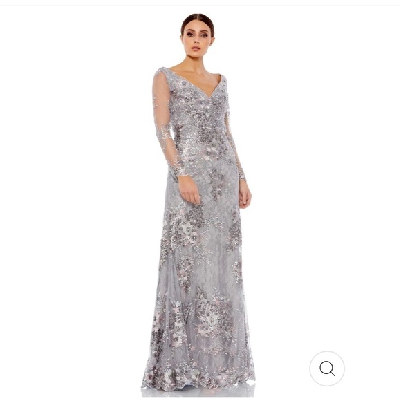 Mac Duggal EMBELLISHED V NECK ILLUSION LONG SLEEVE GOWN size 16 $698 - Picture 1 of 16